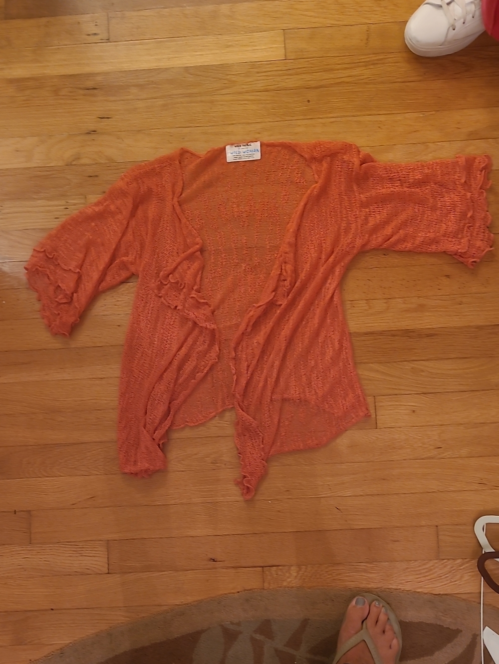 Lightweight Open-Front Orange Knit Cardigan Shrug